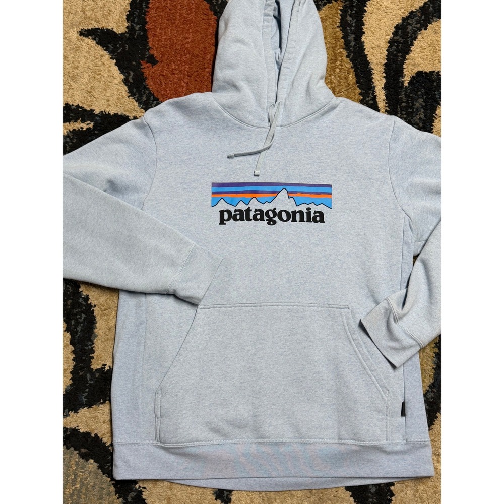 Patagonia Logo Uprisal Hoodie Mens XL Light Blue Heather Pullover Sweatshirt